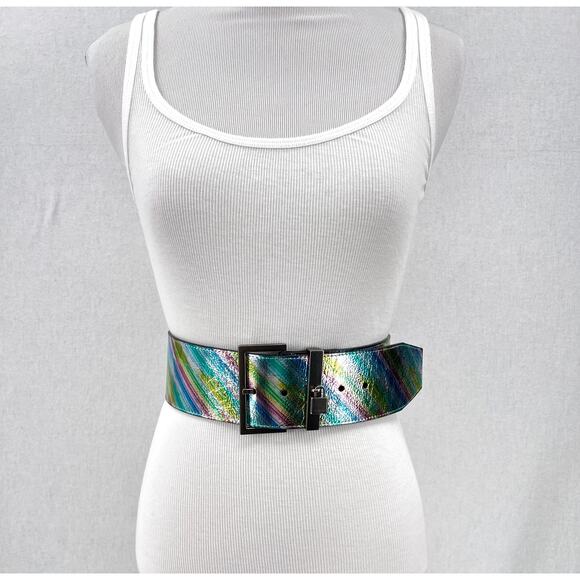 KURT GEIGER Leather Metallic Rainbow Wide Leather Waist Belt XS Small NEW main image 7